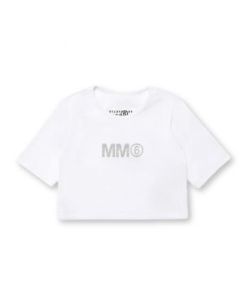 Girls White Logo-Print Ribbed Crop Top