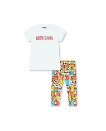 Baby Girls White Teddy Bear Print Leggings Set