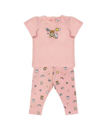 Baby Girls Pink Teddy Bear-Print Leggings Set