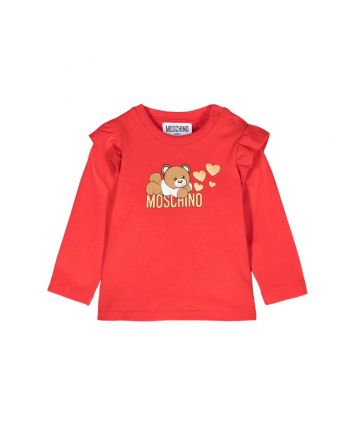 Baby Girls Red Cotton Teddy Bear T-Shirt