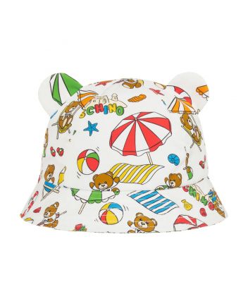 White Cotton Teddy Bear Beach Print Hat