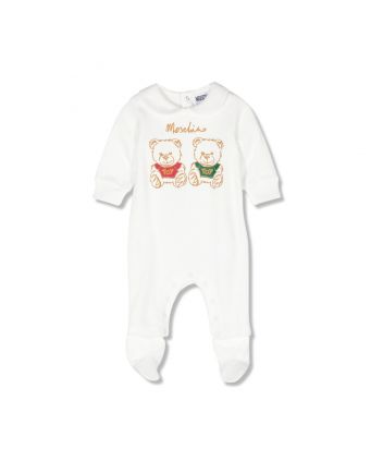 Baby Unisex White Teddy Bear-Print Romper