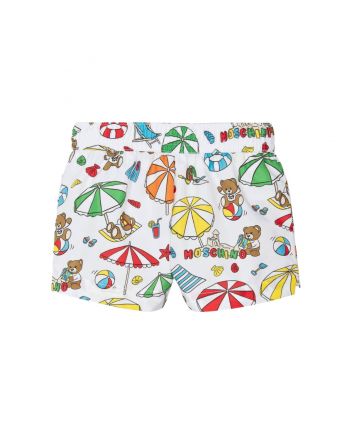 Boys White Teddy Bear Swim Shorts
