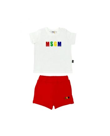 White & Red Cotton Shorts Set