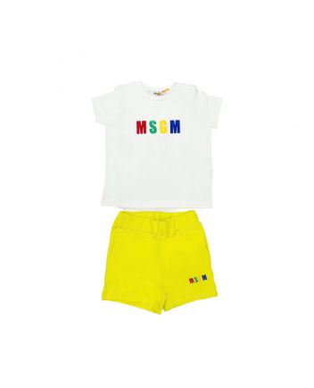 White & Yellow Cotton Shorts Set