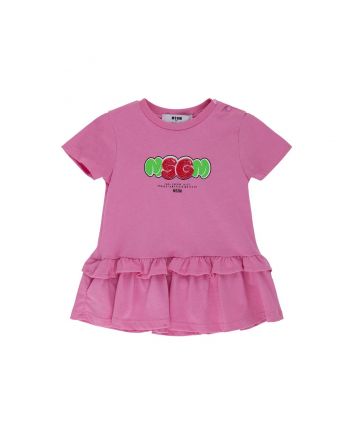 Girls Pink Cotton Logo Dress