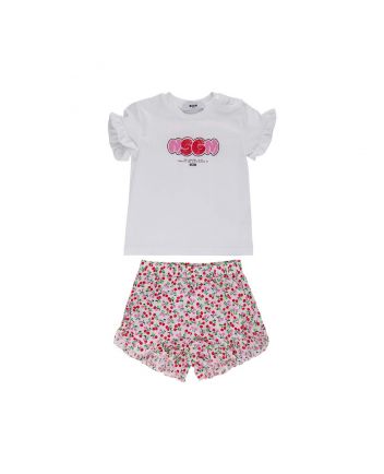 Girls White Top & Floral Shorts Set