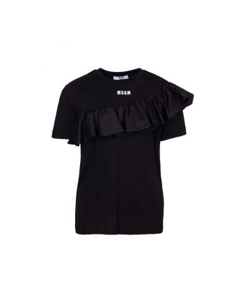 Girls Black Cotton Ruffle T-Shirt