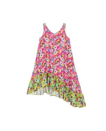 Girls Pink & Green Asymmetric Dress