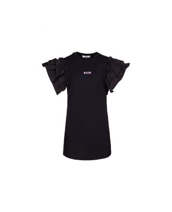 Girls Black Ruffle Cotton Jersey Dress