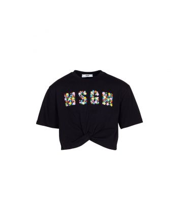 Girls Black Beaded Logo T-Shirt