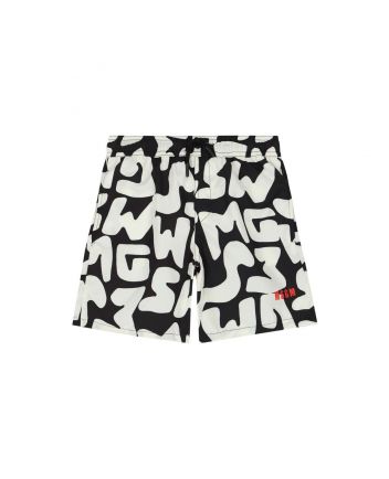 Boys Ivory & Black Logo Swim Shorts