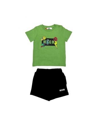 Boys Green & Black Cotton Shorts Set