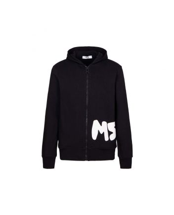 Boys Black Cotton Zip-Up Hoodie Jacket