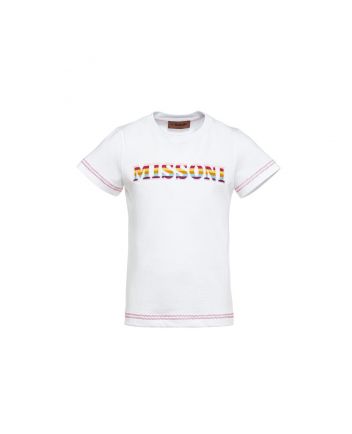 Girls White Cotton Logo T-Shirt