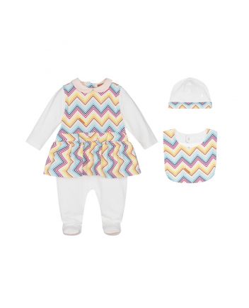 Girls White Zigzag Cotton Babysuit Set