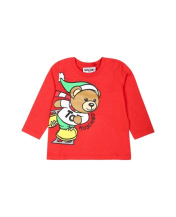 Baby Unisex Red Teddy Bear-Print Cotton T-shirt