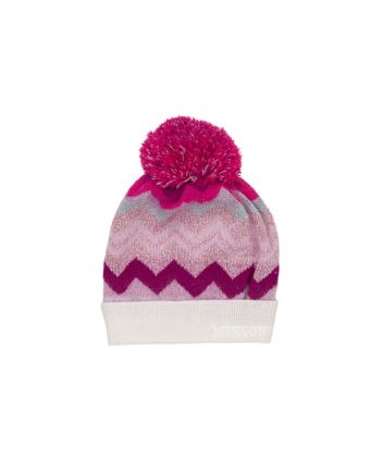 Girls Pink Zigzag Pattern Knitted Beanie