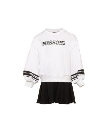 Girls White & Black Cotton Sweatshirt Dress
