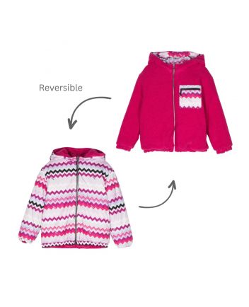 Girls Pink Zigzag-Pattern Reversible Bomber Jacket