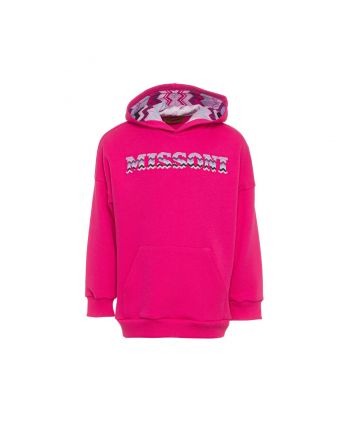 Girls Pink Cotton Logo Print Hoodie
