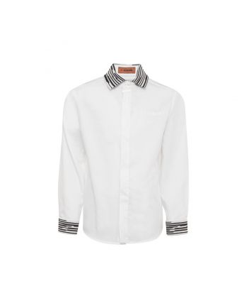 Boys White Stripe-Detail Cotton Shirt