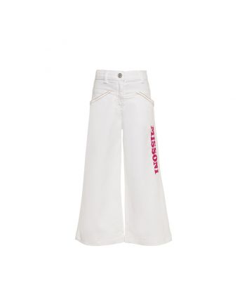 Girls White Sequin Logo Trouser