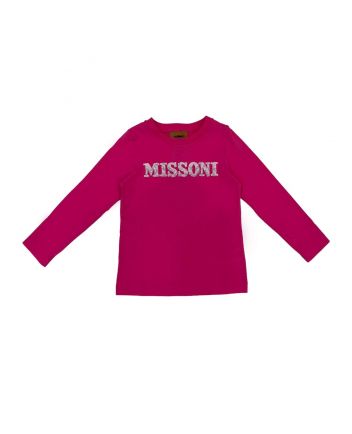 Girls Pink Sequin Logo Full Sleeves Cotton T-Shirt