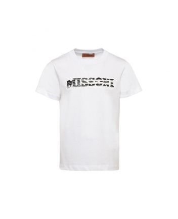 Boys White Logo Print Half Sleeves T-Shirt