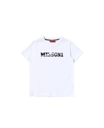Boys White Logo Print Cotton T-Shirt