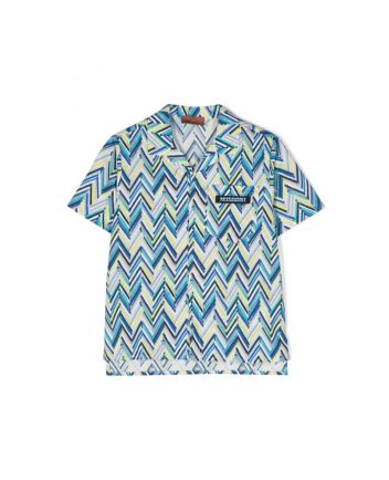 Boys Blue Zigzag-Print Cotton Shirt