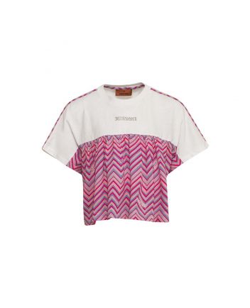Girls Pink & White Cotton Zig-zag T-Shirt