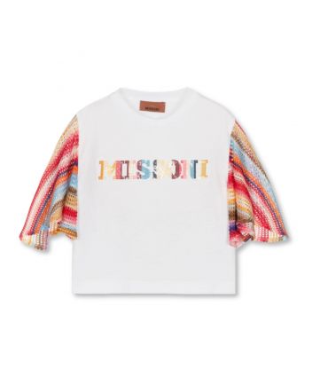 Girls White Contrasting-Logo T-shirt