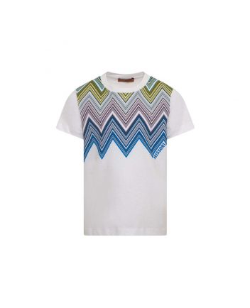 Unisex White Zigzag Cotton T-Shirt