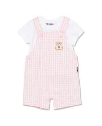 Baby Girls Pink Gingham-Pattern Dungarees