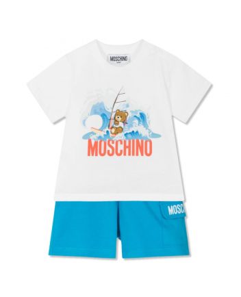 Baby Boys Blue & White Surfing Bear Shorts Set