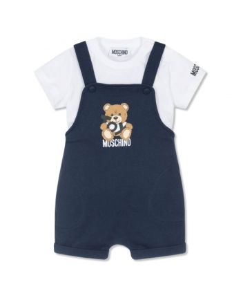 Baby Unisex Blue Teddy Bear Dungaree Set