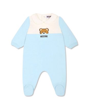 Baby Boys Blue & White Logo-Print Romper