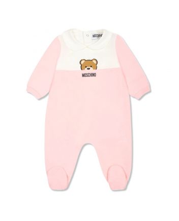 Baby Girls Pink & White Logo-Print Romper