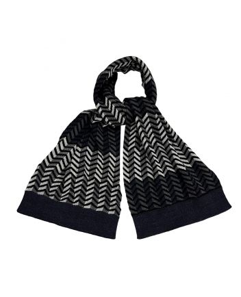 Girls Black Wool Knit Zigzag Scarf