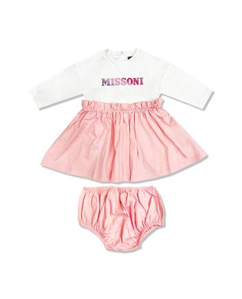 Baby Girls White & Pink Logo-Print Dress