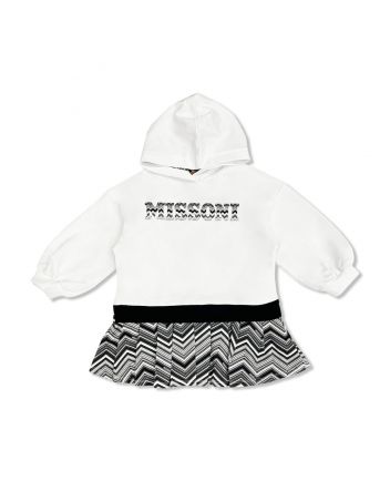Girls White & Black Hoodie Dress