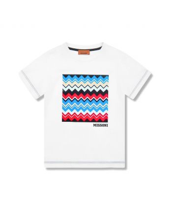 Unisex White Zig-Zag Print Cotton T-Shirt