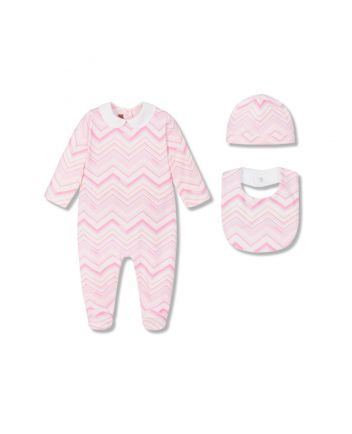 Baby Girls Pink Zigzag Romper ( Set of 3 )
