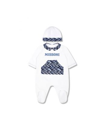 Baby Boys White Zigzag Romper ( Set of 2 )