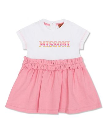 Baby Girls White & Pink Logo-Print Dress