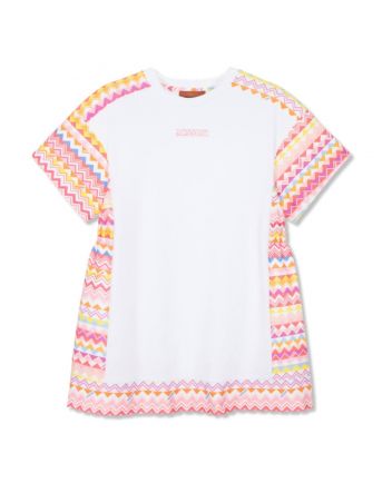 Girls White & Pink Zigzag Cotton Dress