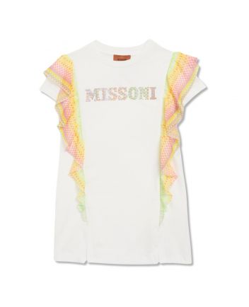 Girls White Cotton Ruffle T-Shirt Dress