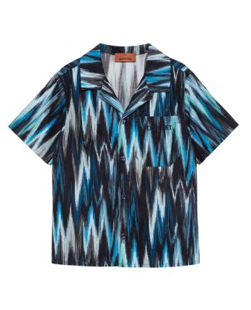 Boys Blue Zigzag Print Short-Sleeve Shirt