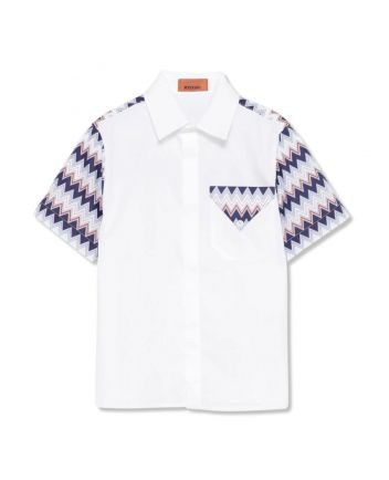 Boy White Zigzag-Print Cotton Shirt